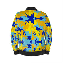 Lade das Bild in den Galerie-Viewer, Yellow Blue Neon Camouflage Ladies Bomber Jacket by The Photo Access