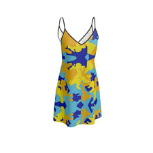 Load image into Gallery viewer, Yellow Blue Neon Camouflage Slip Dress by The Photo Access