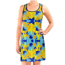 Load image into Gallery viewer, Yellow Blue Neon Camouflage Vest Dress by The Photo Access