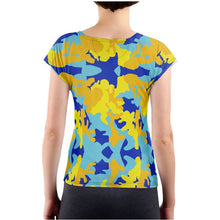 Load image into Gallery viewer, Yellow Blue Neon Camouflage Ladies T-Shirt by The Photo Access