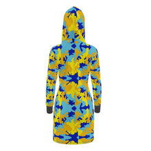 Load image into Gallery viewer, Yellow Blue Neon Camouflage Hoody Dress by The Photo Access