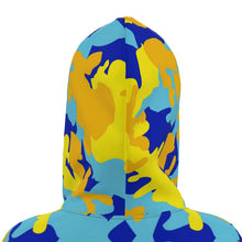 Load image into Gallery viewer, Yellow Blue Neon Camouflage Hoody Dress by The Photo Access