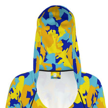 Load image into Gallery viewer, Yellow Blue Neon Camouflage Hoody Dress by The Photo Access