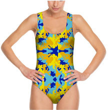 Загрузить изображение в средство просмотра галереи, Yellow Blue Neon Camouflage Swimsuit by The Photo Access
