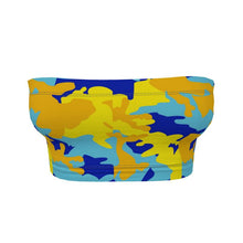 Load image into Gallery viewer, Yellow Blue Neon Camouflage Bandeau Boob Tube by The Photo Access