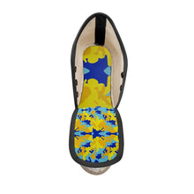 Load image into Gallery viewer, Yellow Blue Neon Camouflage Ladies Wedge Espadrilles by The Photo Access