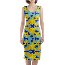 Load image into Gallery viewer, Yellow Blue Neon Camouflage Bodycon Dress by The Photo Access