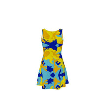 Load image into Gallery viewer, Yellow Blue Neon Camouflage Skater Dress by The Photo Access