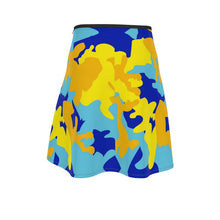 Load image into Gallery viewer, Yellow Blue Neon Camouflage Flared Skirt by The Photo Access
