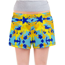 将图片加载到图库查看器,Yellow Blue Neon Camouflage Ladies Pyjama Shorts by The Photo Access