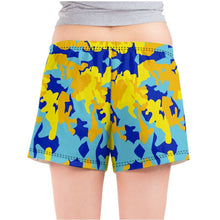 将图片加载到图库查看器,Yellow Blue Neon Camouflage Ladies Pyjama Shorts by The Photo Access