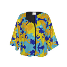 将图片加载到图库查看器,Yellow Blue Neon Camouflage Kimono Jacket by The Photo Access