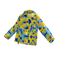 将图片加载到图库查看器,Yellow Blue Neon Camouflage Wrap Blazer by The Photo Access