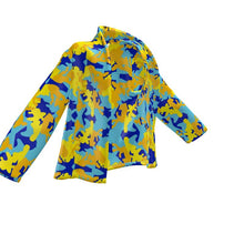 将图片加载到图库查看器,Yellow Blue Neon Camouflage Wrap Blazer by The Photo Access