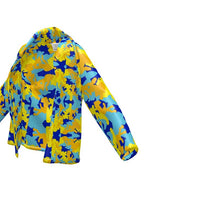 将图片加载到图库查看器,Yellow Blue Neon Camouflage Wrap Blazer by The Photo Access