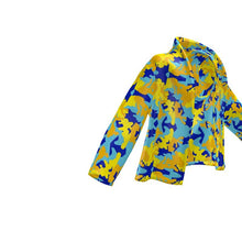 将图片加载到图库查看器,Yellow Blue Neon Camouflage Wrap Blazer by The Photo Access
