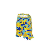 Load image into Gallery viewer, Yellow Blue Neon Camouflage Flounce Skirt by The Photo Access