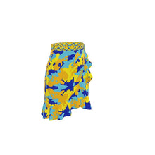 Load image into Gallery viewer, Yellow Blue Neon Camouflage Flounce Skirt by The Photo Access