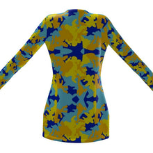 将图片加载到图库查看器,Yellow Blue Neon Camouflage Ladies Cardigan With Pockets by The Photo Access