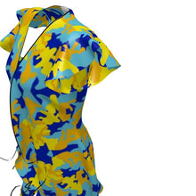 Load image into Gallery viewer, Yellow Blue Neon Camouflage Tea Dress by The Photo Access