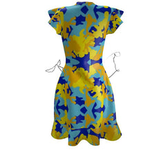 Load image into Gallery viewer, Yellow Blue Neon Camouflage Tea Dress by The Photo Access