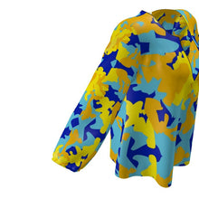 Cargar imagen en el visor de la galería, Yellow Blue Neon Camouflage Womens Blouse by The Photo Access