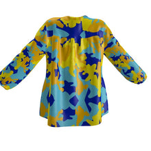 Cargar imagen en el visor de la galería, Yellow Blue Neon Camouflage Womens Blouse by The Photo Access