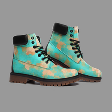Load image into Gallery viewer, Aqua & Gold Modern Artistic Digital Pattern Casual Leather Lightweight boots TB by The Photo Access
