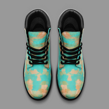 Load image into Gallery viewer, Aqua & Gold Modern Artistic Digital Pattern Casual Leather Lightweight boots TB by The Photo Access