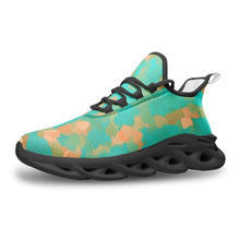 Load image into Gallery viewer, Aqua & Gold Modern Artistic Digital Pattern Unisex Bounce Mesh Knit Sneakers by The Photo Access