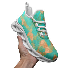Load image into Gallery viewer, Aqua & Gold Modern Artistic Digital Pattern Unisex Bounce Mesh Knit Sneakers by The Photo Access