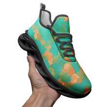 Load image into Gallery viewer, Aqua & Gold Modern Artistic Digital Pattern Unisex Bounce Mesh Knit Sneakers by The Photo Access