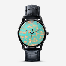 Load image into Gallery viewer, Aqua & Gold Modern Artistic Digital Pattern Classic Fashion Unisex Black Quartz Watch Dial by The Photo Access