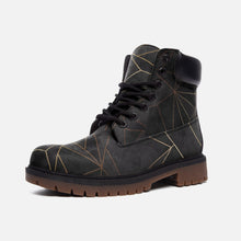 将图片加载到图库查看器,Abstract Black Polygon with Gold Line Casual Leather Lightweight boots TB by The Photo Access
