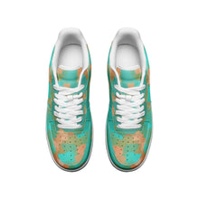 Lade das Bild in den Galerie-Viewer, Aqua & Gold Modern Artistic Digital Pattern Unisex Low Top Leather Sneakers by The Photo Access