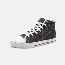 Загрузить изображение в средство просмотра галереи, ABSTRACT BLACK POLYGON WITH GOLD LINE UNISEX HIGH TOP CANVAS SHOES BY THE PHOTO ACCESS