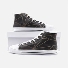 Загрузить изображение в средство просмотра галереи, ABSTRACT BLACK POLYGON WITH GOLD LINE UNISEX HIGH TOP CANVAS SHOES BY THE PHOTO ACCESS