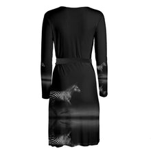 Load image into Gallery viewer, Zebra Running at Night Wrap Dress by The Photo Access