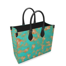 Load image into Gallery viewer, Aqua & Gold Modern Artistic Digital Pattern Leather Shopper Bag by The Photo Access