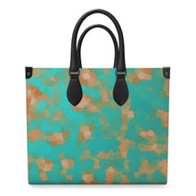 Load image into Gallery viewer, Aqua & Gold Modern Artistic Digital Pattern Leather Shopper Bag by The Photo Access