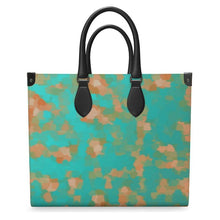 Load image into Gallery viewer, Aqua & Gold Modern Artistic Digital Pattern Leather Shopper Bag by The Photo Access
