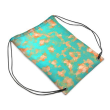 Load image into Gallery viewer, Aqua & Gold Modern Artistic Digital Pattern Drawstring Sports Bag by The Photo Access