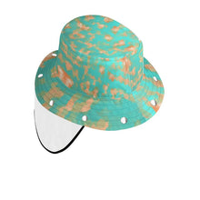 将图片加载到图库查看器,Aqua & Gold Modern Artistic Digital Pattern Bucket Hat with Visor by The Photo Access