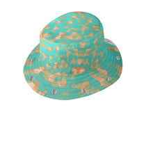 将图片加载到图库查看器,Aqua & Gold Modern Artistic Digital Pattern Bucket Hat with Visor by The Photo Access