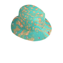 将图片加载到图库查看器,Aqua & Gold Modern Artistic Digital Pattern Bucket Hat with Visor by The Photo Access