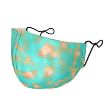 Load image into Gallery viewer, Aqua & Gold Modern Artistic Digital Pattern Silk Face Masks by The Photo Access
