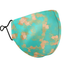 Load image into Gallery viewer, Aqua & Gold Modern Artistic Digital Pattern Silk Face Masks by The Photo Access