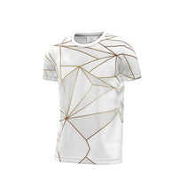 Load image into Gallery viewer, Abstract White Polygon with Gold Line Cut and Sew All Over Print T-Shirt by The Photo Access