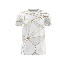 Load image into Gallery viewer, Abstract White Polygon with Gold Line Cut and Sew All Over Print T-Shirt by The Photo Access