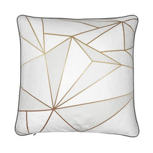 Load image into Gallery viewer, Abstract White Polygon with Gold Line Pillows by The Photo Access
